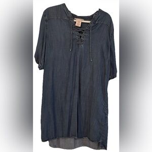Philosophy Chambray Tencel Lace Up Dress Pockets Oversized Blue Size XL